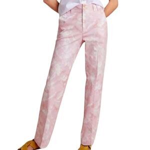Anthropologie Jamie Pink & White Patterned Highwaist Trouser Size 8 NWOT